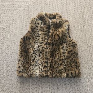 Chico's Tan and Black Leopard Print Faux Fur Vest